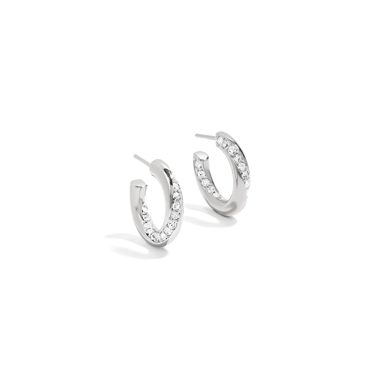 Bold and dazzling earrings. 925 silver stud hoops with cubic zircona stones