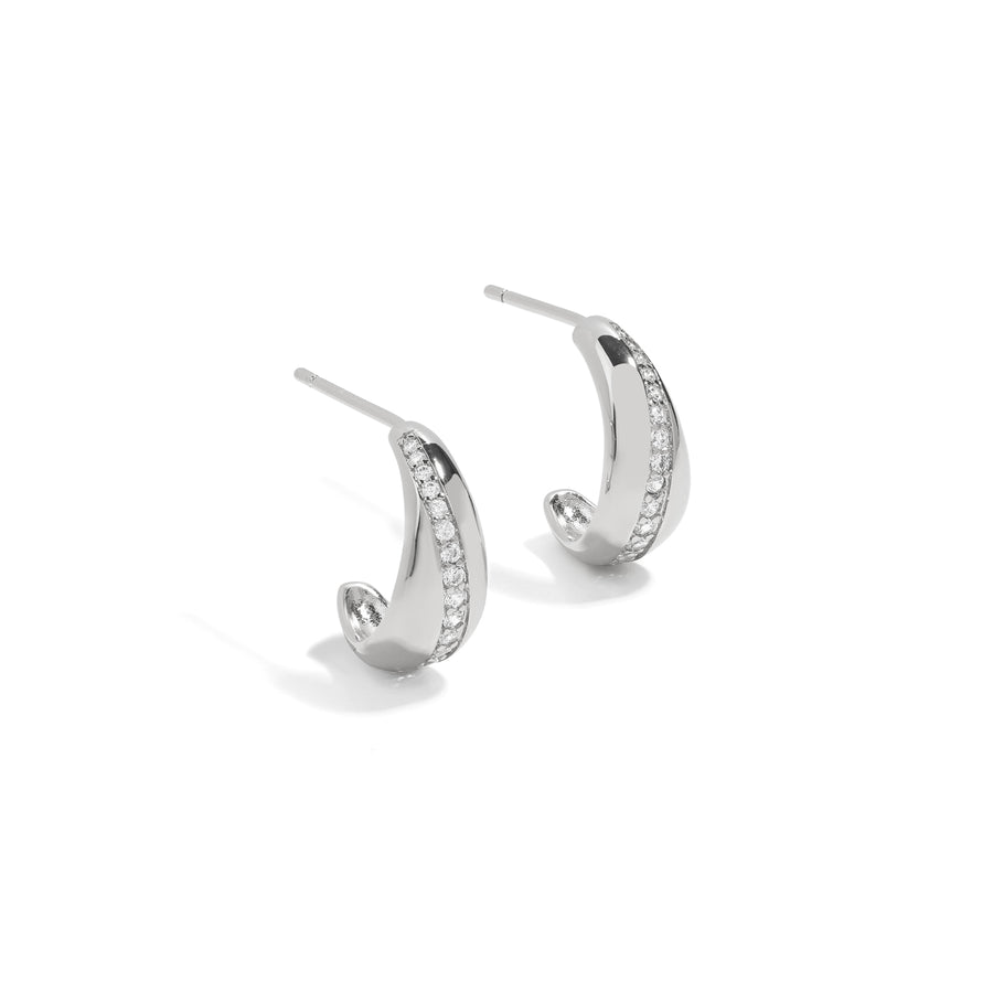 Bold and dazzling earrings. 925 silver stud hoops with cubic zircona stones
