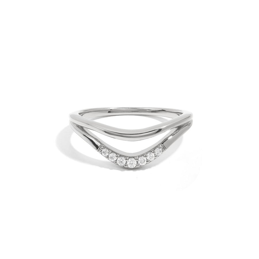  Elegant and minimalist ring. 925 silver double ring set with cubic zircona stones