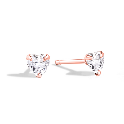 Delicate and dainty studs in rose gold with cubic zirconia.