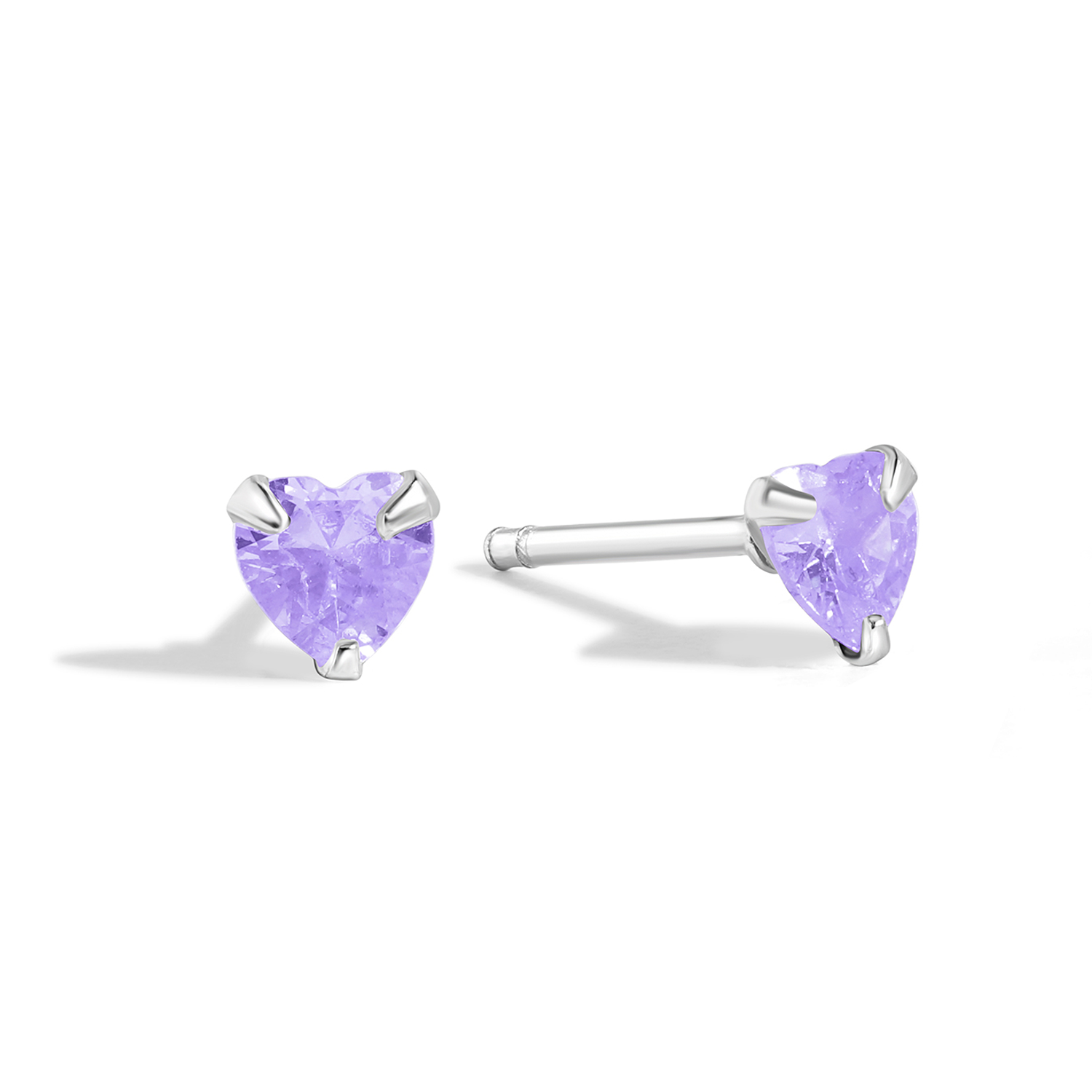 Delicate and dainty studs in 925 silver with purple cubic zirconia.