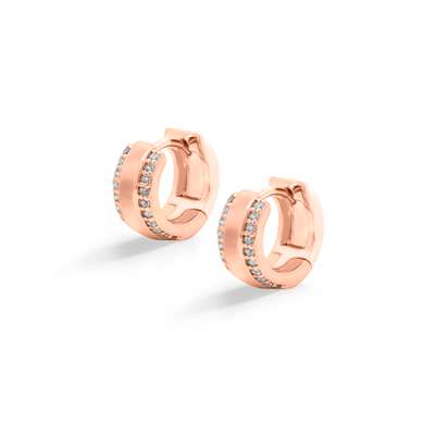 Classic and elegant huggies in rose gold with cubic zirconia.
