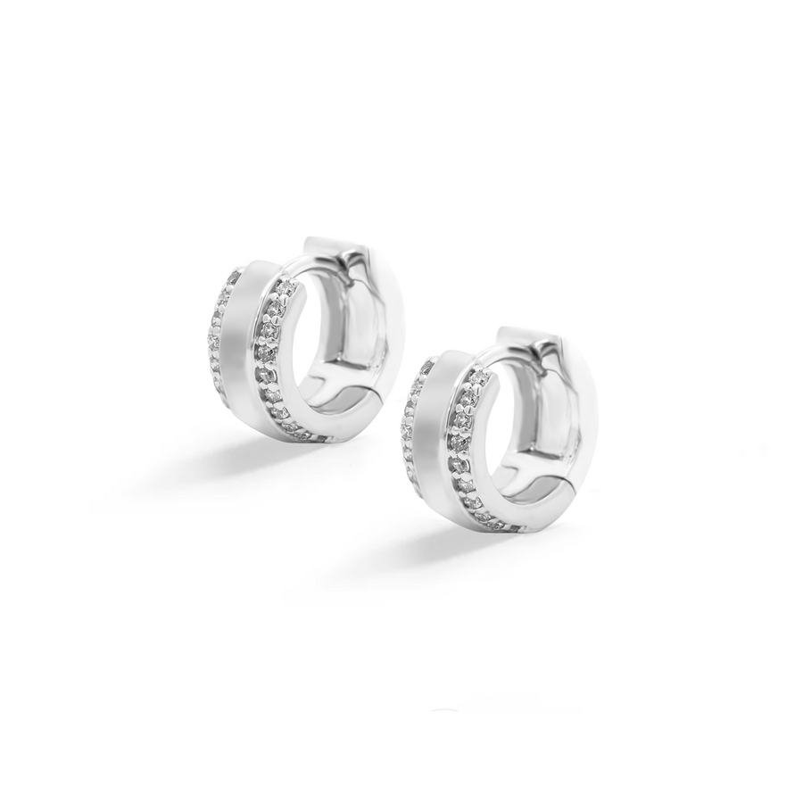 Classic and elegant huggies in silver with cubic zirconia.