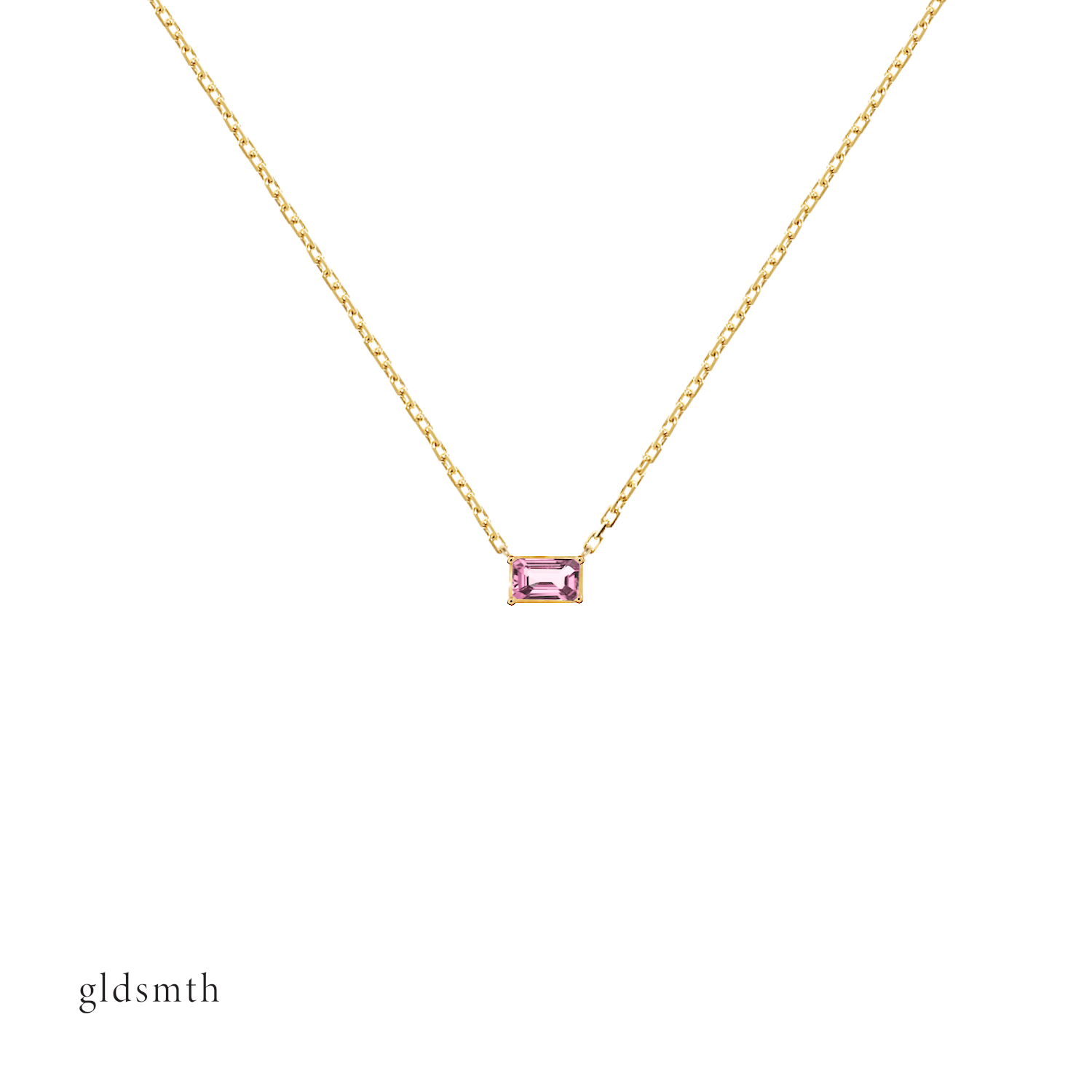 Precious and delicate hand crafted 10k solid gold necklace with pink tourmaline.