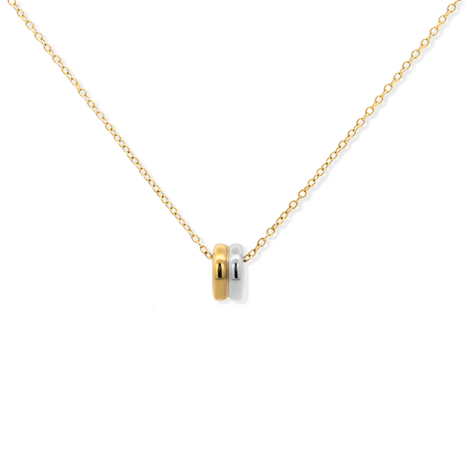 Sleek and modern necklace with mixed metal in 925 silver and gold.