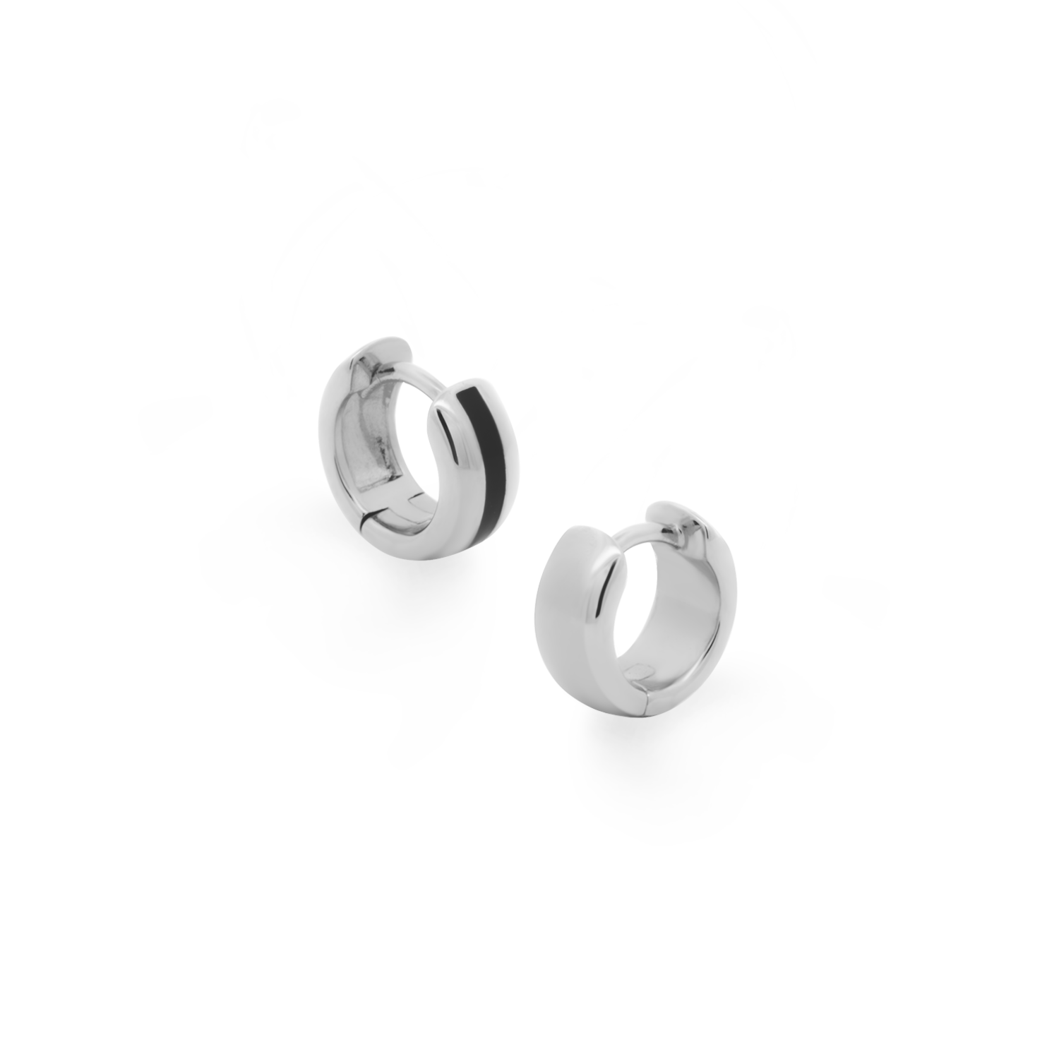 Image 257: Edgy and bold earrings. Silver huggies with black enamel.