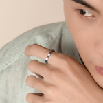 Model is wearing elegant and statement textured ring in 925 silver.