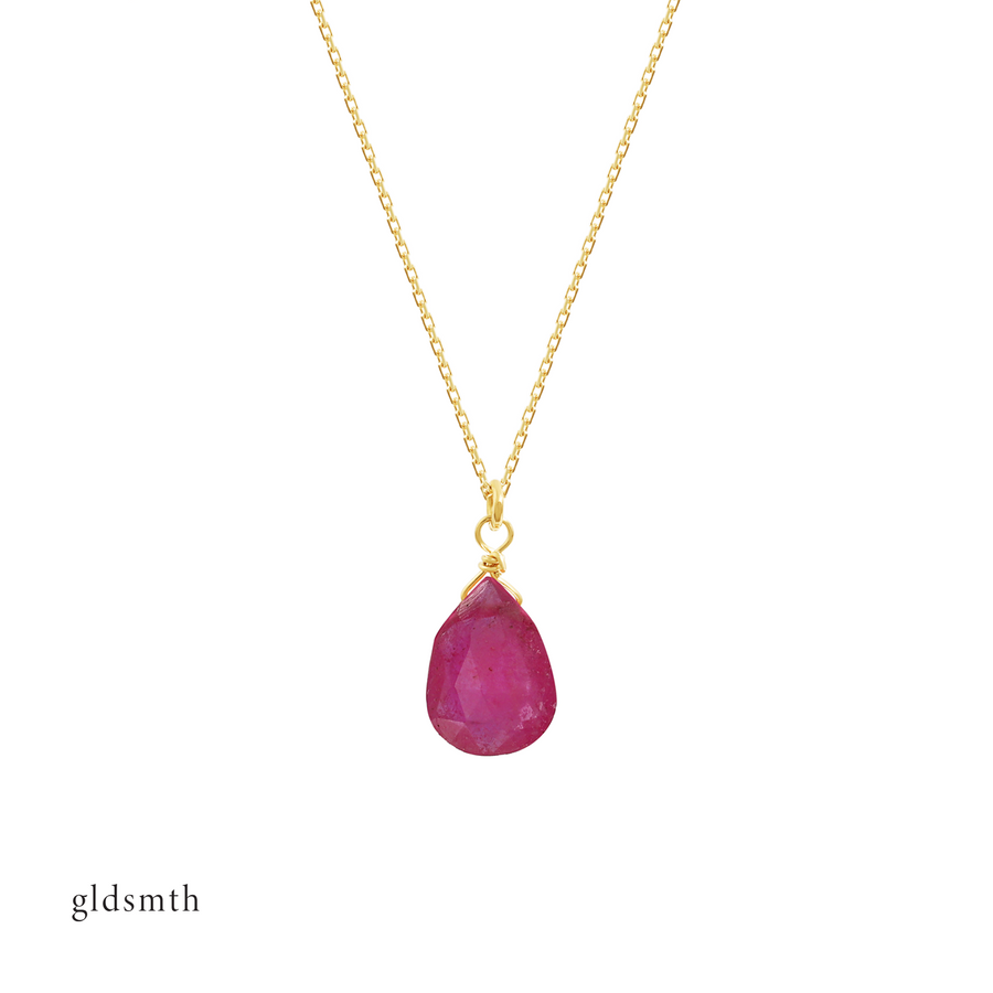Fine and delicate handcrafted 10k solid gold necklace with ruby.