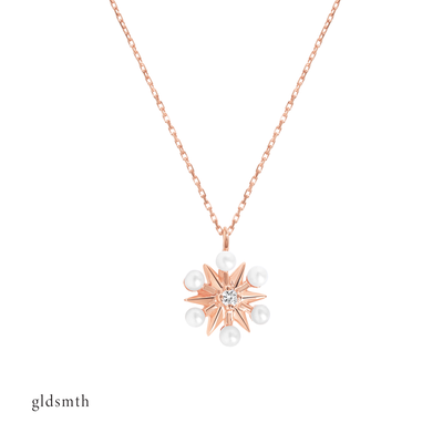 Dainty and fine necklace. Handcrafted 10k solid rose gold necklace with conflict-free diamonds and freshwater pearls.