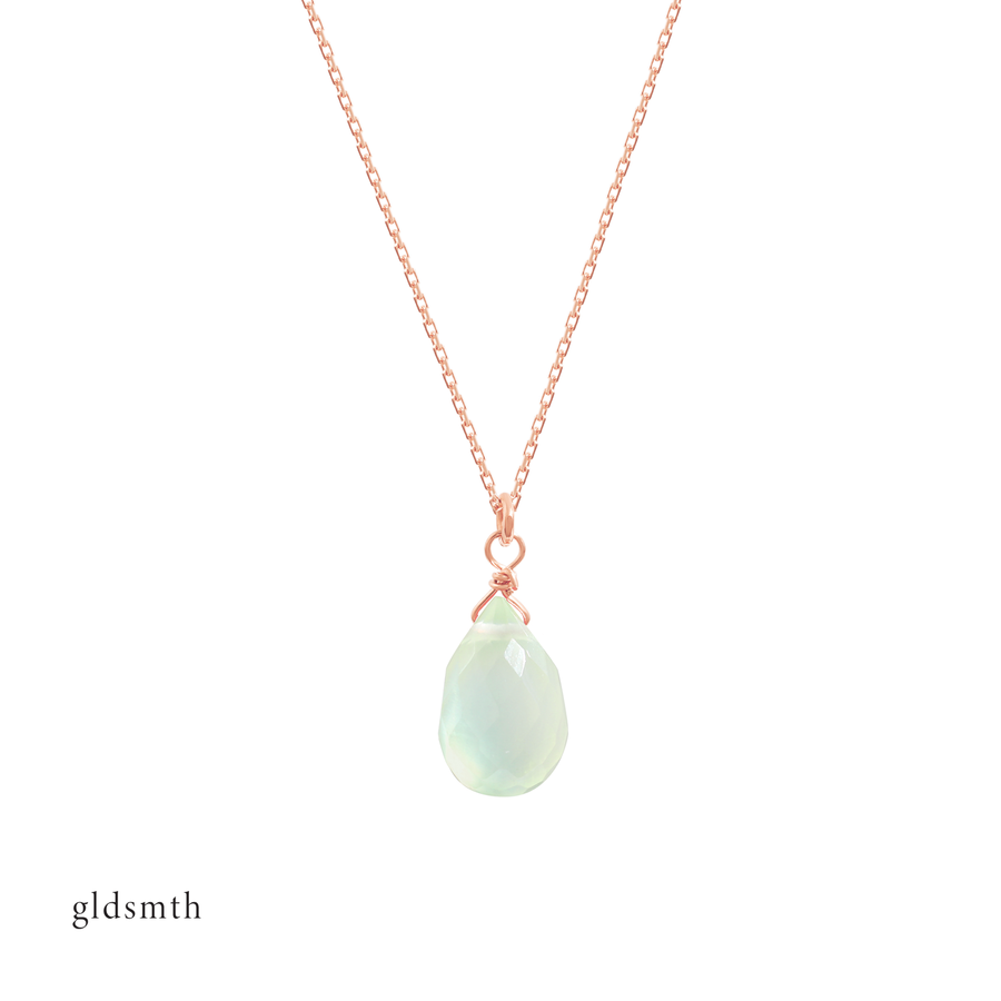 Fine and delicate handcrafted 10k solid rose gold necklace with prehnite