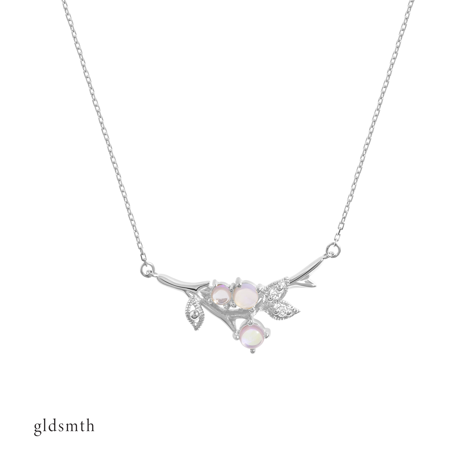 Dainty and fine necklace. Handcrafted 10k solid white gold necklace with conflict-free diamonds and opals.