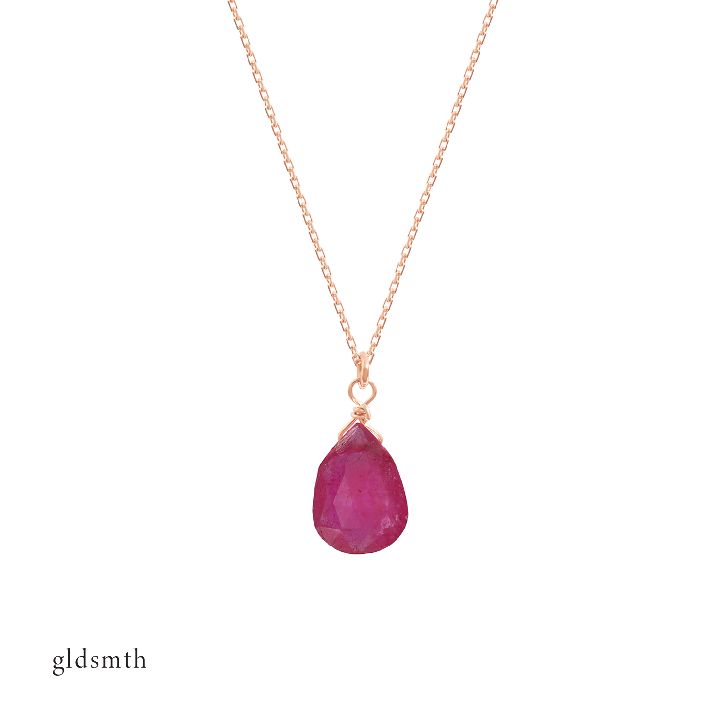 Fine and delicate handcrafted 10k solid rose gold necklace with ruby.