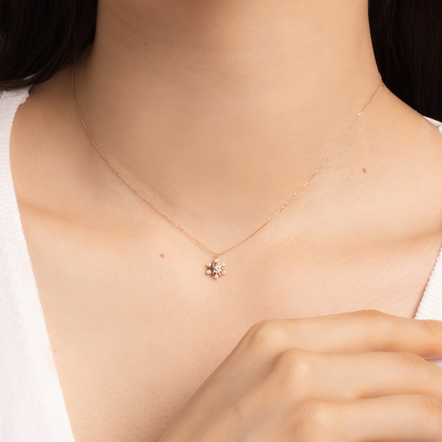 10k Rose Gold Diamond Elise Pearl Necklace