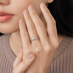  Elegant and minimalist ring. Model wears 925 silver double ring set with cubic zircona stones