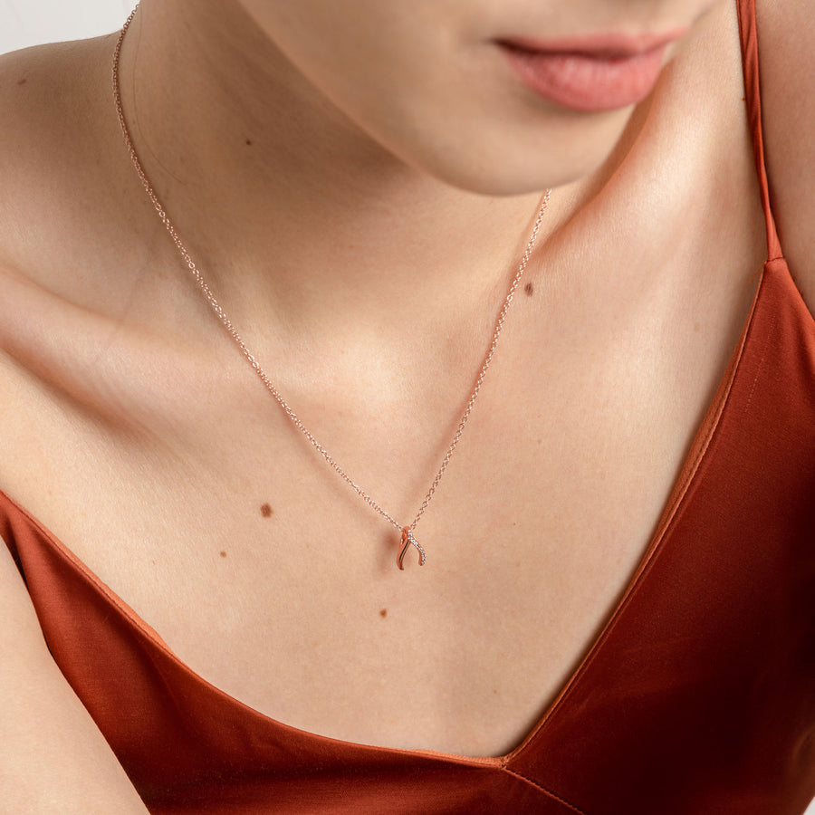 Rose Gold Wishbone Cubic Necklace