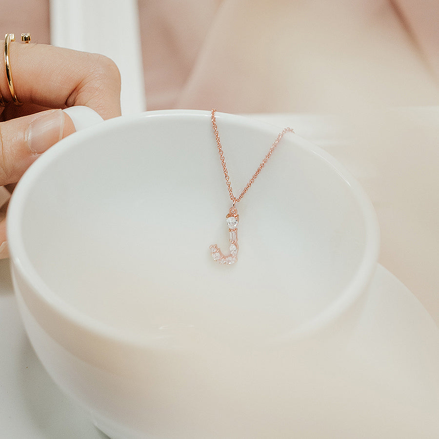 Rose Gold Initial Cubic Necklace
