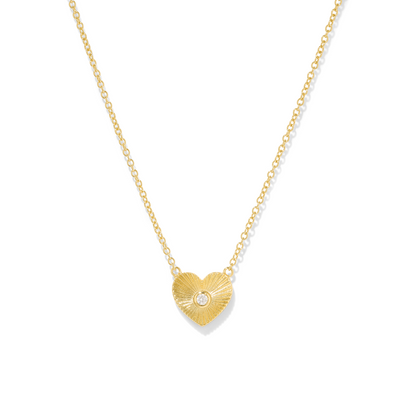 Charming and romantic heart shaped necklace in gold with cubic zirconia 