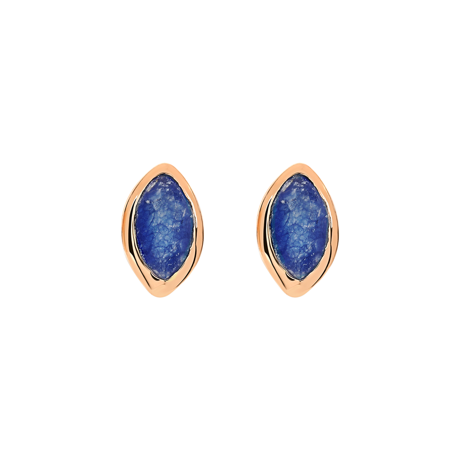 Rose Gold Marquise Blue Jade Studs