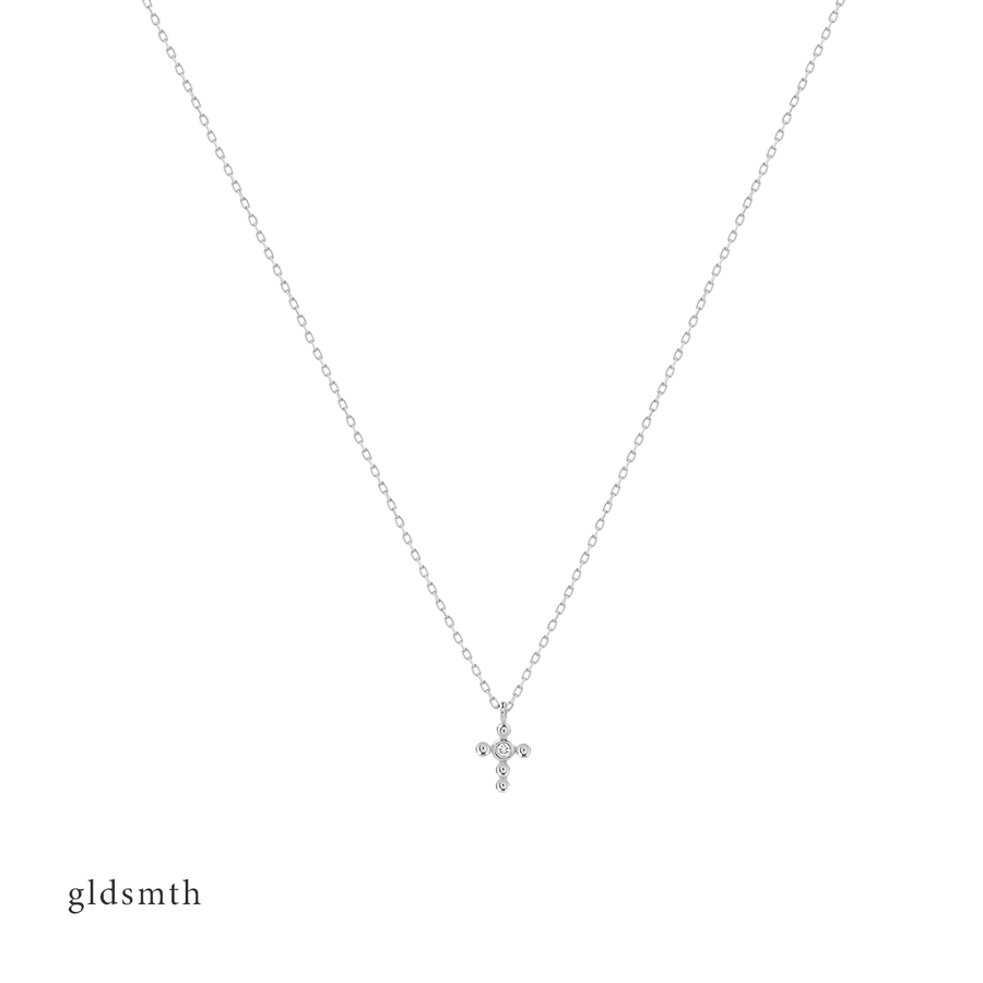 14k White Gold Diamond Dot Cross Necklace